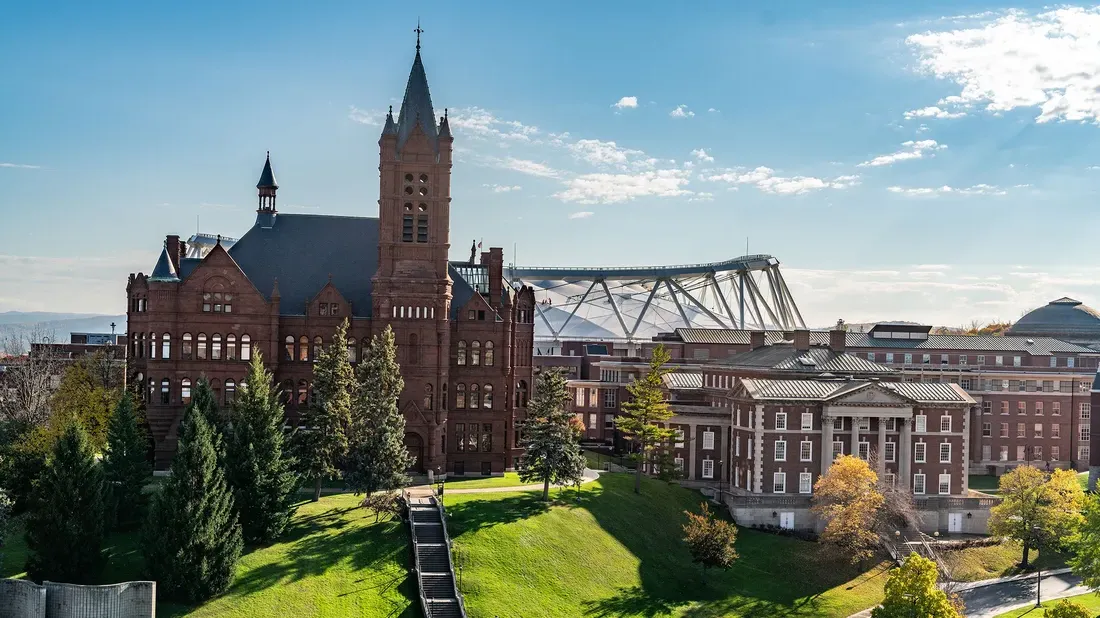 An aerial view of campus.